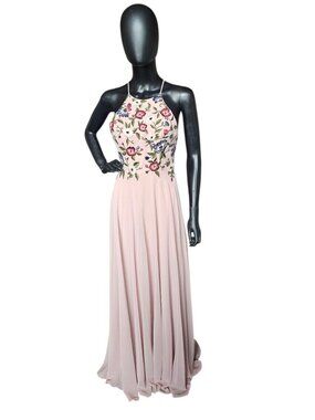 Dusty Pink Floral Halter Maxi Formal Dress - Jenny Yoo